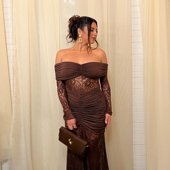 Babyboo Fashion Dresses & Skirts - Chic Strapless Brown Lace Dress